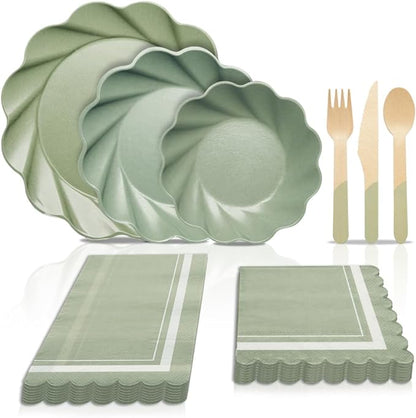 Sage Scalloped Edge Guest Napkin