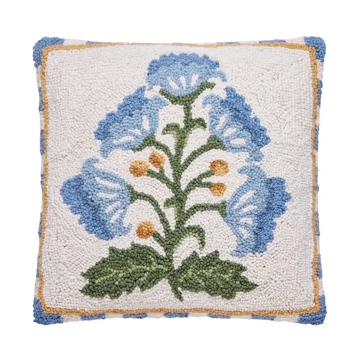 Mughal Flower Hooked Wool Pillow