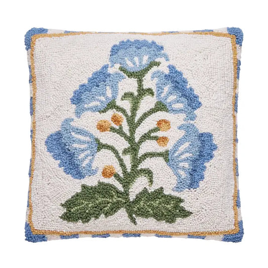 Mughal Flower Hooked Wool Pillow