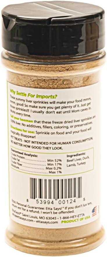 Etta Says! Liver Sprinkles 100% All Natural Dog Food Topper - 3oz