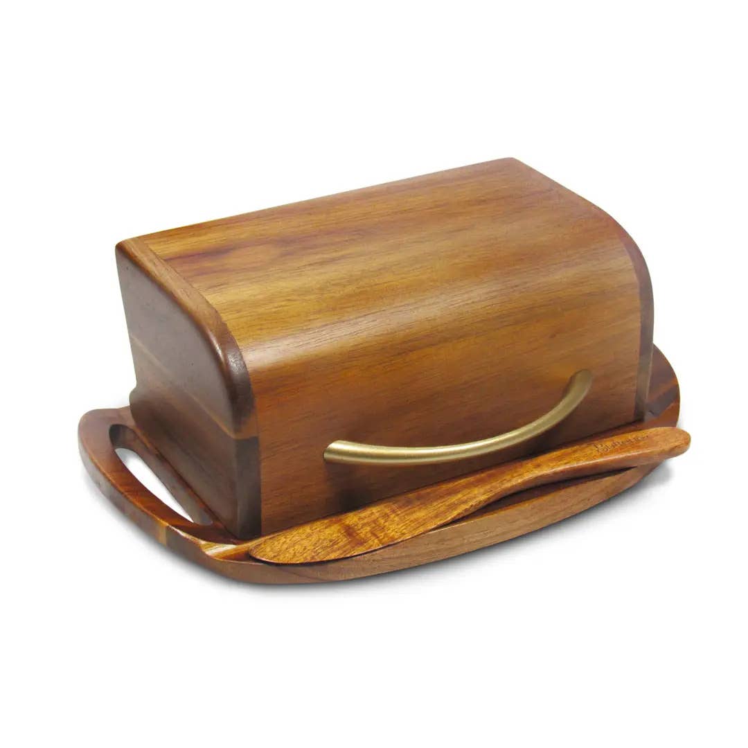 Butterie Acacia Wood Flip-Top Butter Dish And Spreader
