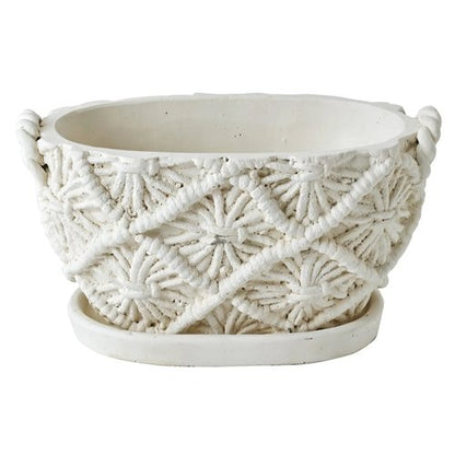 Macrame Oval Cement Planter