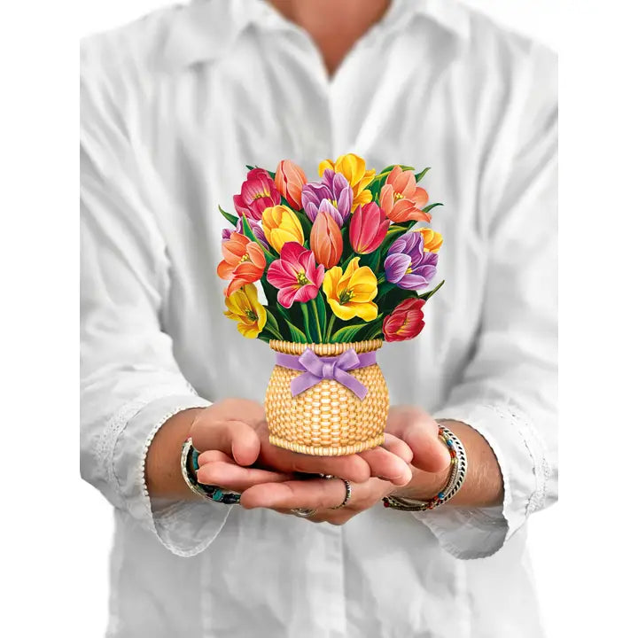 Festive Tulips Pop-Up Bouquet Blank Greeting Card