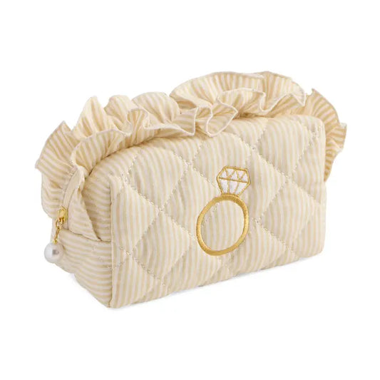 Ruffle "Bling" Small Zip Pouch - Beige