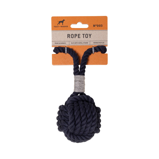 Field + Wander Tough & Durable Navy Rope & Ball Dog Toy