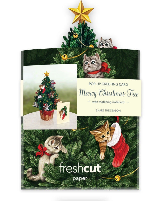 Mini Meowy Christmas Tree Pop-Up Bouquet Blank Greeting Card