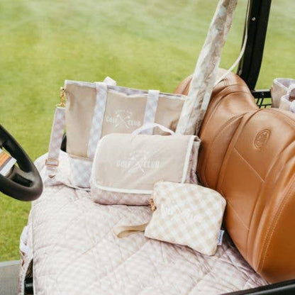 Birdie Gingham Neutral Golf Cart Seat Cover