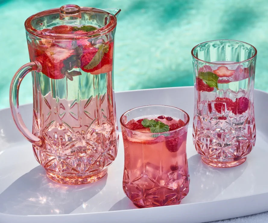 Traditional Classic Blush Pink Tumblers, Wine and Cocktail Glasses & Pitcher