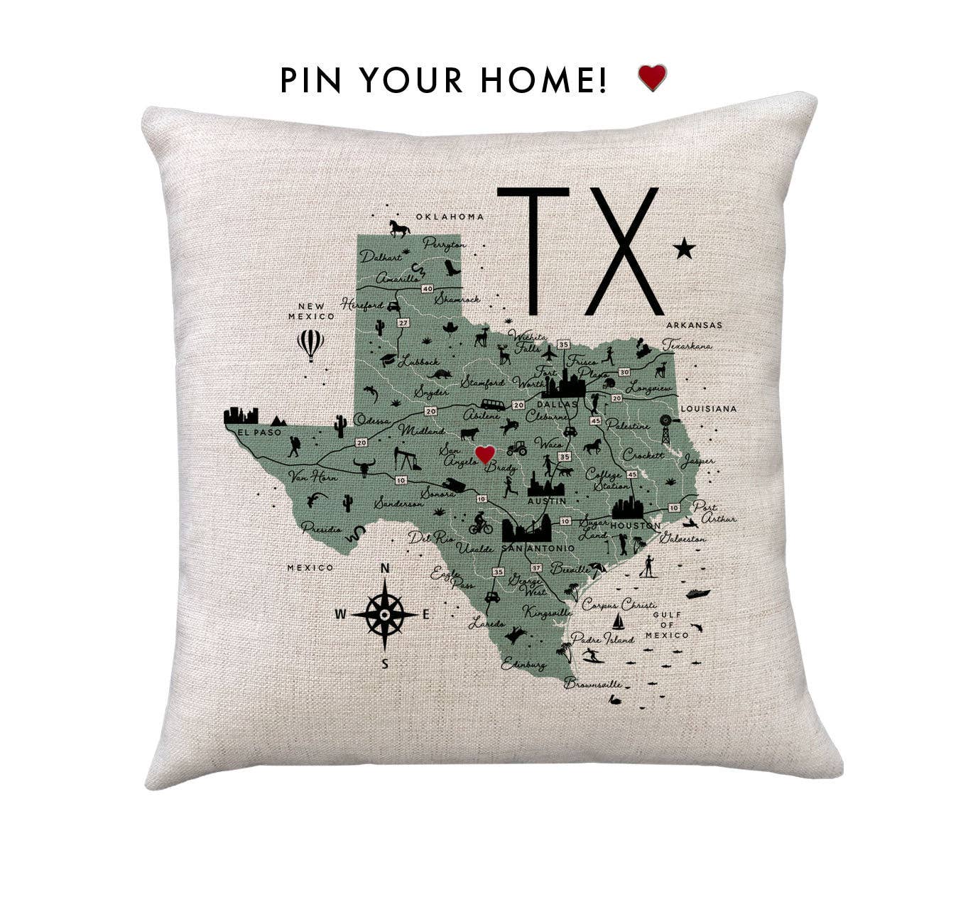 Texas State Icon Map Pillow