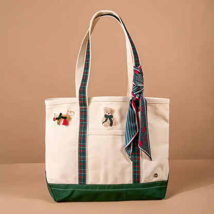 The Darling Canvas Tote Bag-Evergreen Plaid