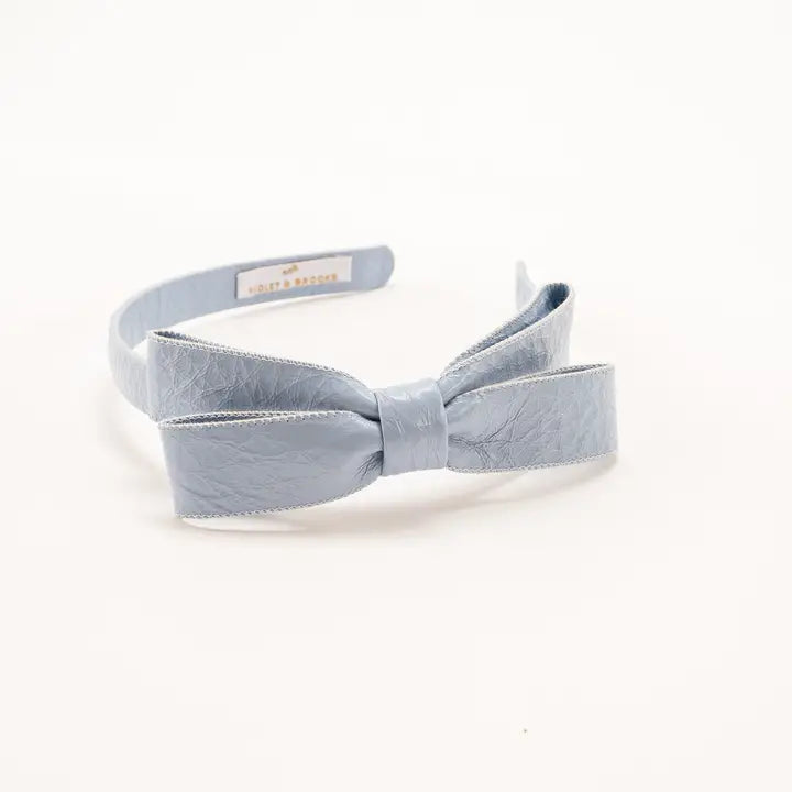 Paige Bow Leather Headband - Blue