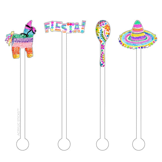 Cinco De Mayo Fiesta Party Decor Acrylic Stir Sticks - Set of 4