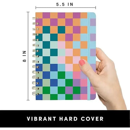 Checkered Rainbow Hardcover Spiral Lined Journal Notebook