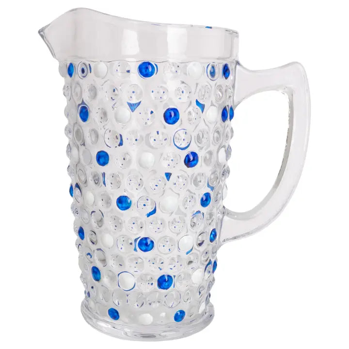 Blue & White Hobnail Glass Pitcher