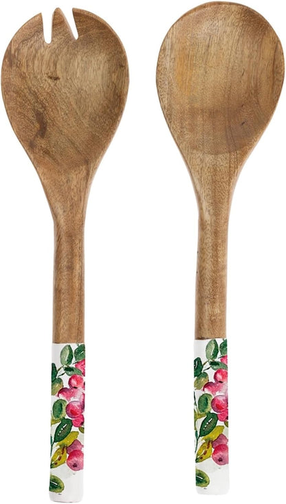 Cranberry Wreath Mango Wood Salad Servers