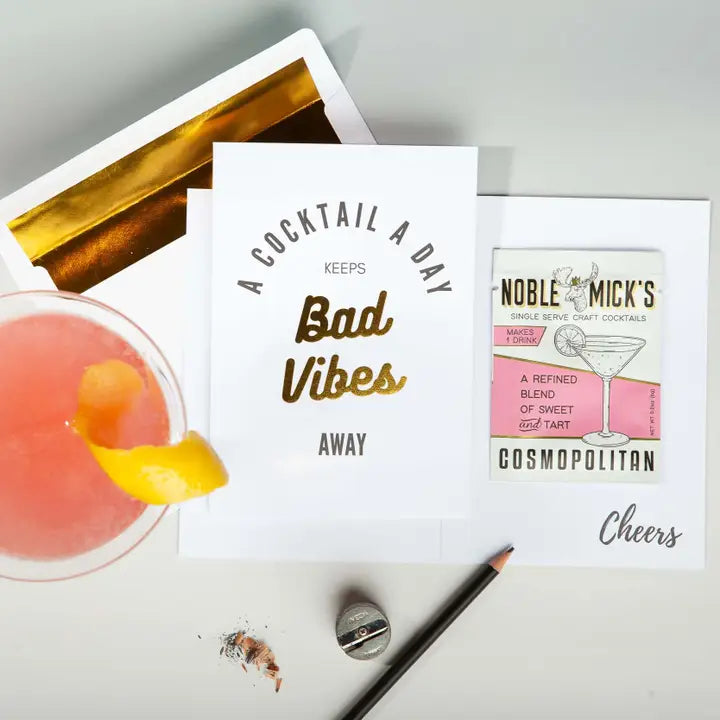 Noble Micks Cocktail & Cards - A Cocktail A Day Greeting Card & Cosmopolitan Mix