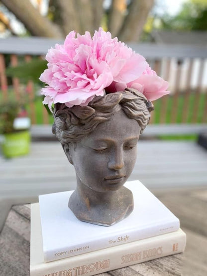 Grace Filled Woman Head Cement Planter Pot