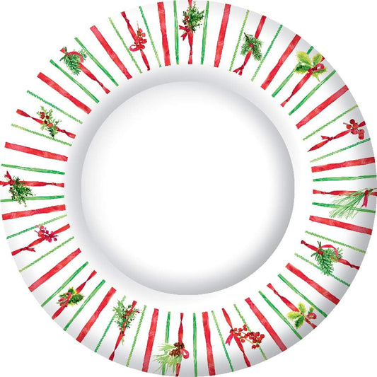 Mistle Toe Ribbon Stripe Round Paper Plates