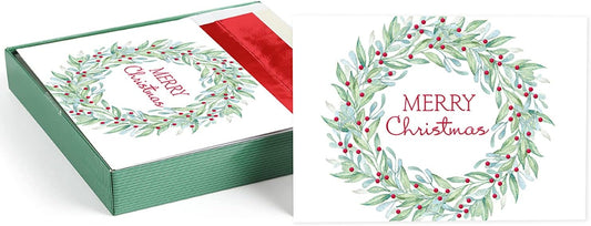 Modern Merry Christmas Wreath Card Set