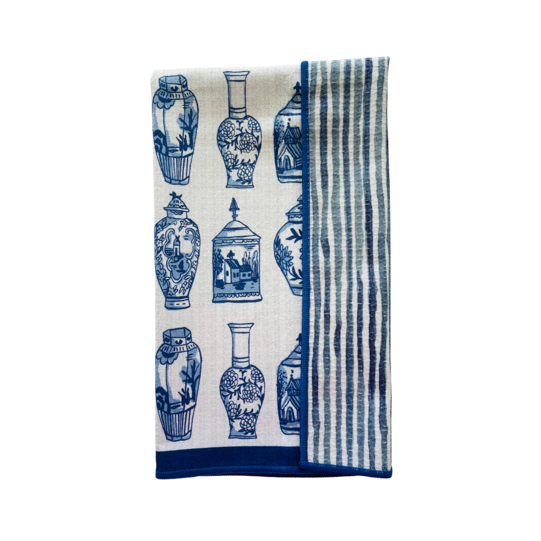 Chinoiserie Blue and White Double-Sided Tea Towel