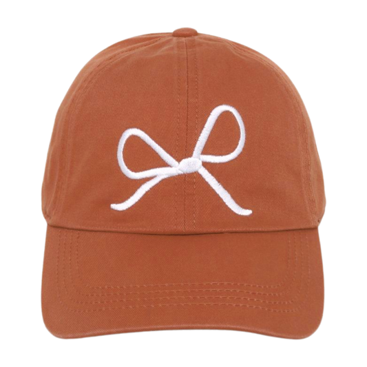 BOW EMBROIDERED COTTON BASEBALL CAP: Clay