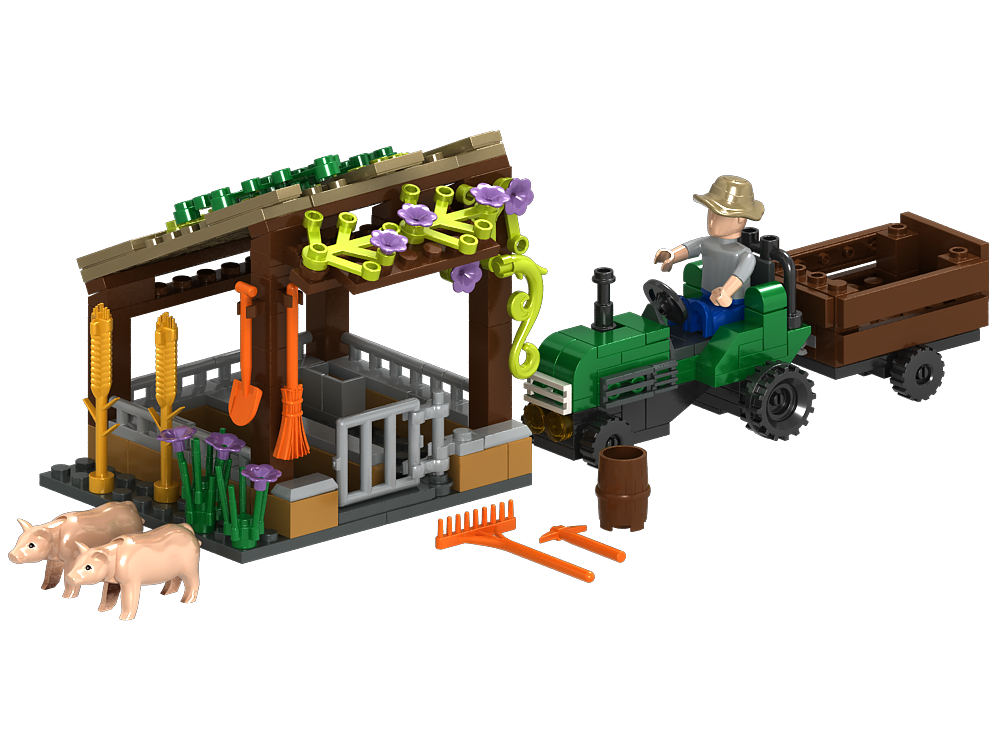 Pig Farm and Tractor Building Brick Kit