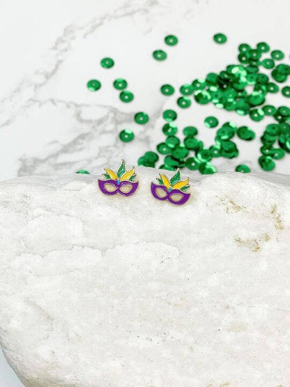 Mardi Gras Enamel Stud Earrings: Crown