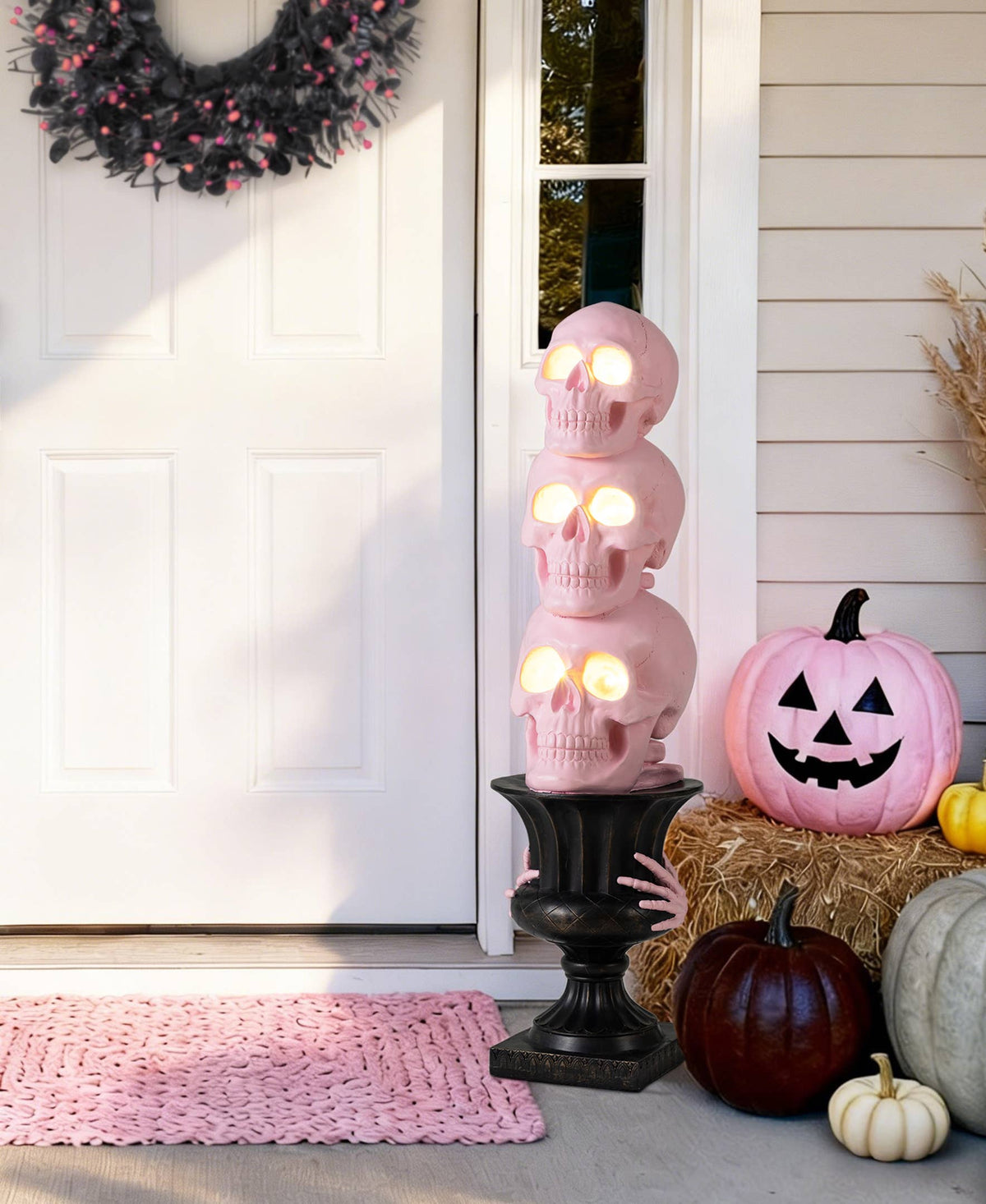 Pink LED Skeleton Topiary Halloween Porch Decor