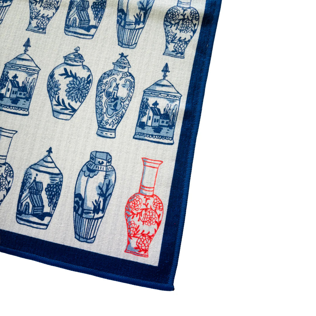 Chinoiserie Blue and White Double-Sided Tea Towel