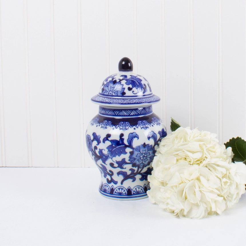 Blue and White Chinoiserie Small Porcelain Ginger Jar