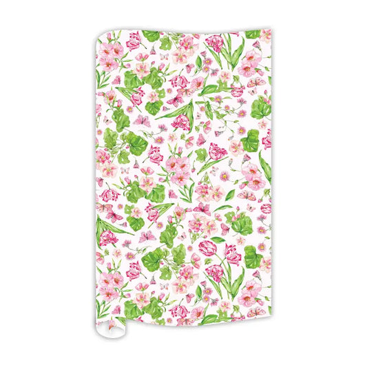 Handpainted Pink Botanical Garden Wrapping Paper - 8ft