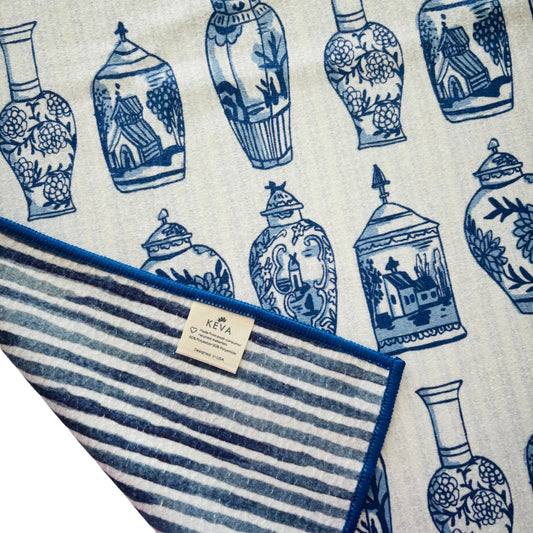 Chinoiserie Blue and White Double-Sided Tea Towel