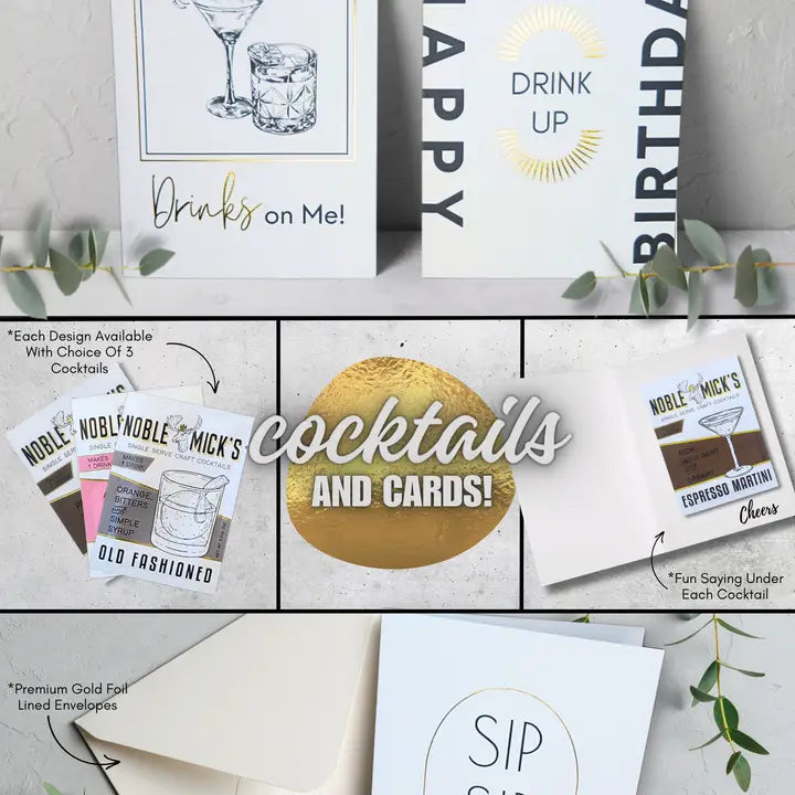 Noble Micks Cocktail & Cards - Sip Sip Hooray Greeting Card & Espresso Martini Mix