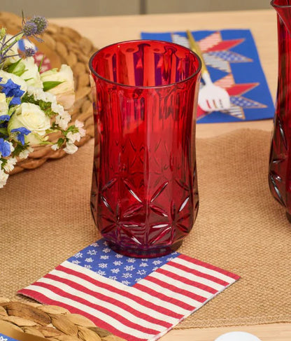 Classic Red Tumblers, Wine and Cocktail Glasses, & Pitcher