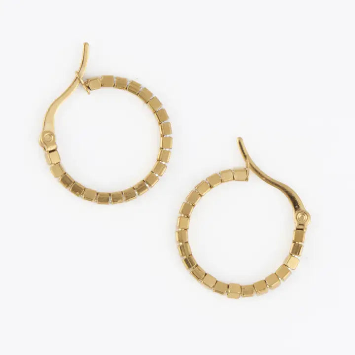 Waterproof Earrings Square Beaded Hoop