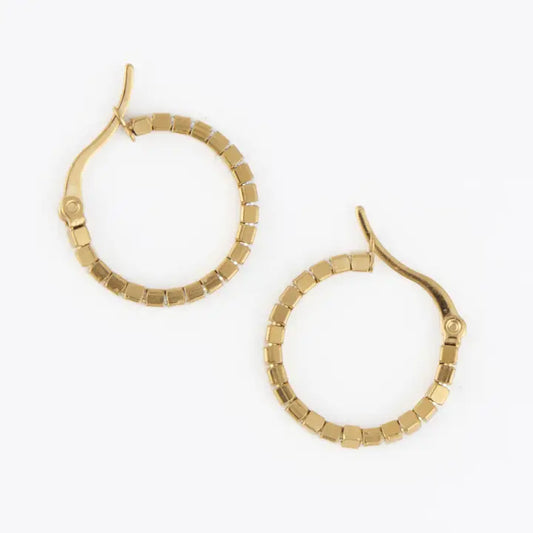 Waterproof Earrings Square Beaded Hoop