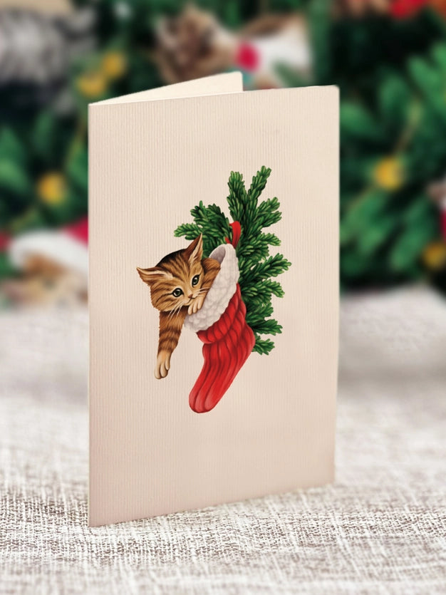 Mini Meowy Christmas Tree Pop-Up Bouquet Blank Greeting Card