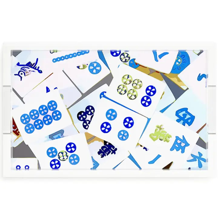 Abstract Blues Mahjong Acrylic Tray
