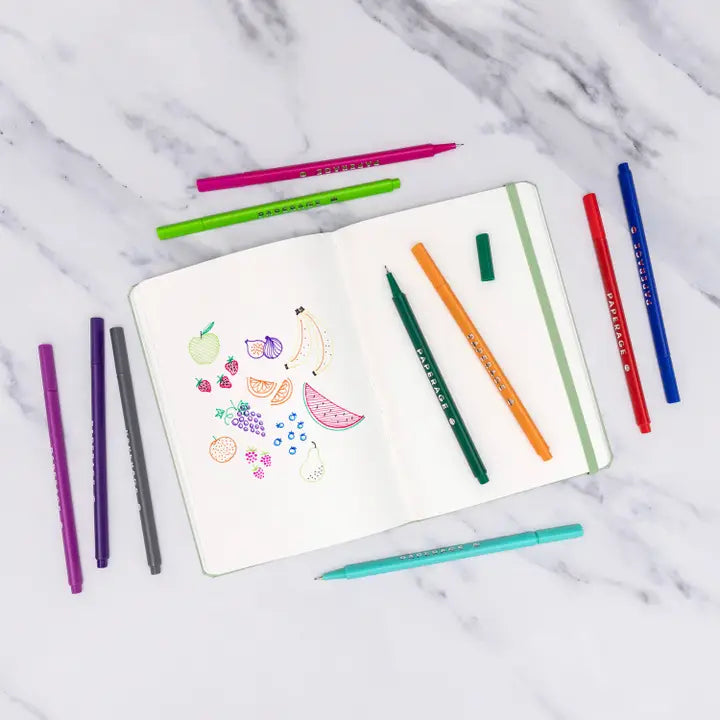 Felt Tip Fine Line Pastel Marker Pens with Case - 12 Pack