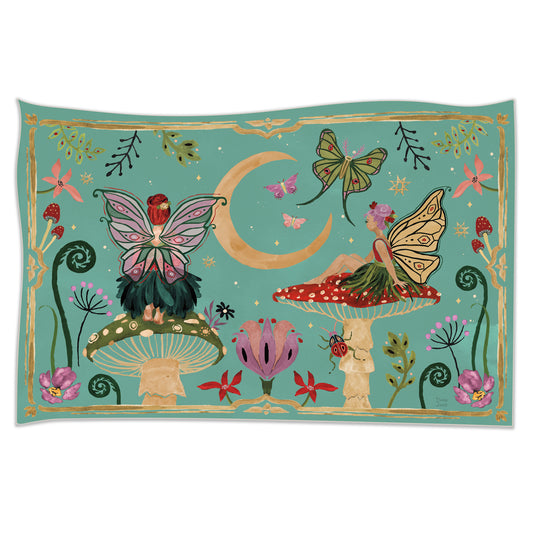 Fairy and Mushroom Fringed Indoor/Outdoor Tapestry