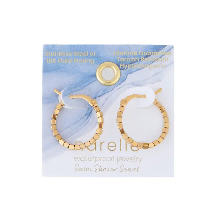 Waterproof Earrings Square Beaded Hoop