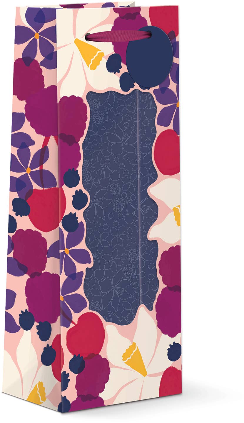 Red Floral Window Wine Bag