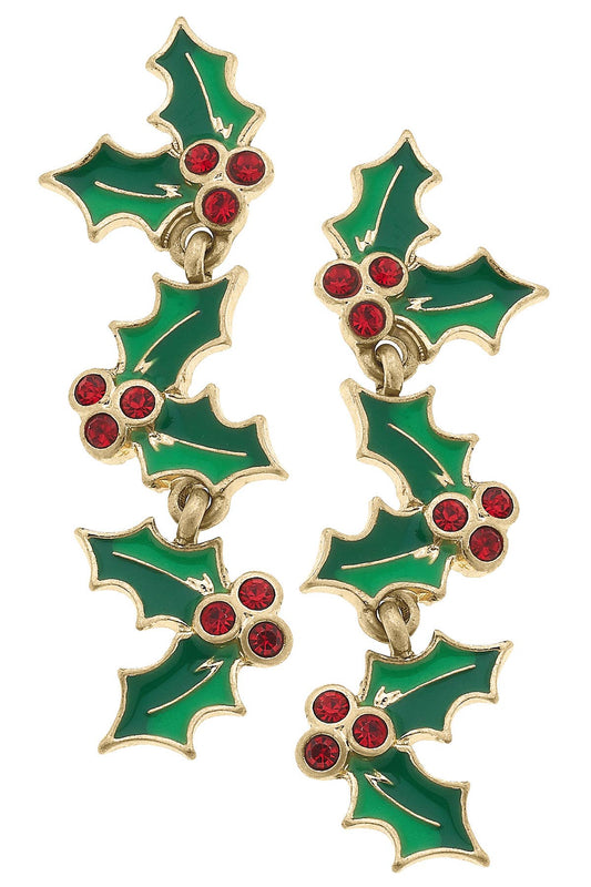 Meet Me Under the Mistletoe Enamel Earrings in Green & Red