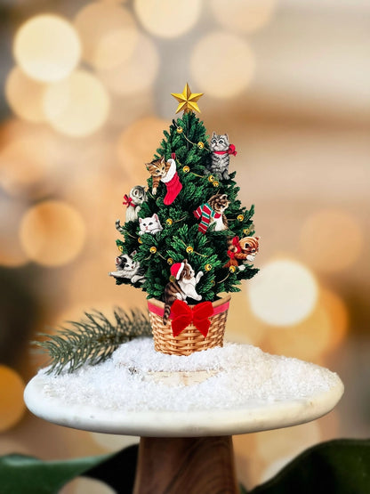 Mini Meowy Christmas Tree Pop-Up Bouquet Blank Greeting Card