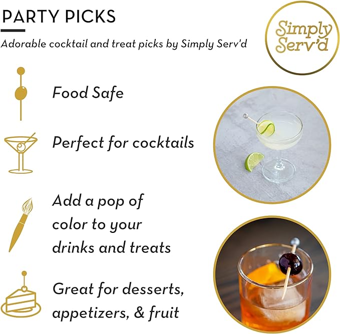 Sophistiplate Simply Serv'd Small 3.5" Appetizer & Cocktail Party Picks in Gold, Silver, Scarlet, and Black