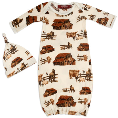 Milkbarn Homestead Organic Cotton Newborn Gown & Hat Set