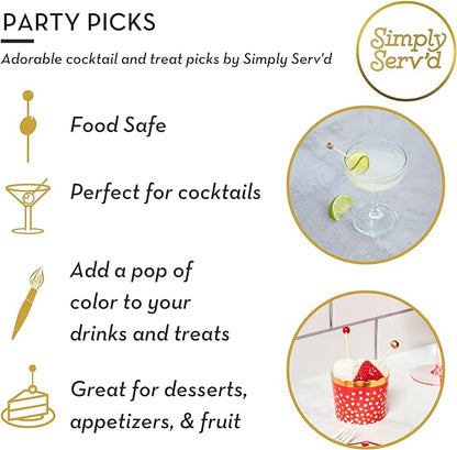 Sophistiplate Simply Serv'd Small 3.5" Appetizer & Cocktail Party Picks in Gold, Silver, Scarlet, and Black