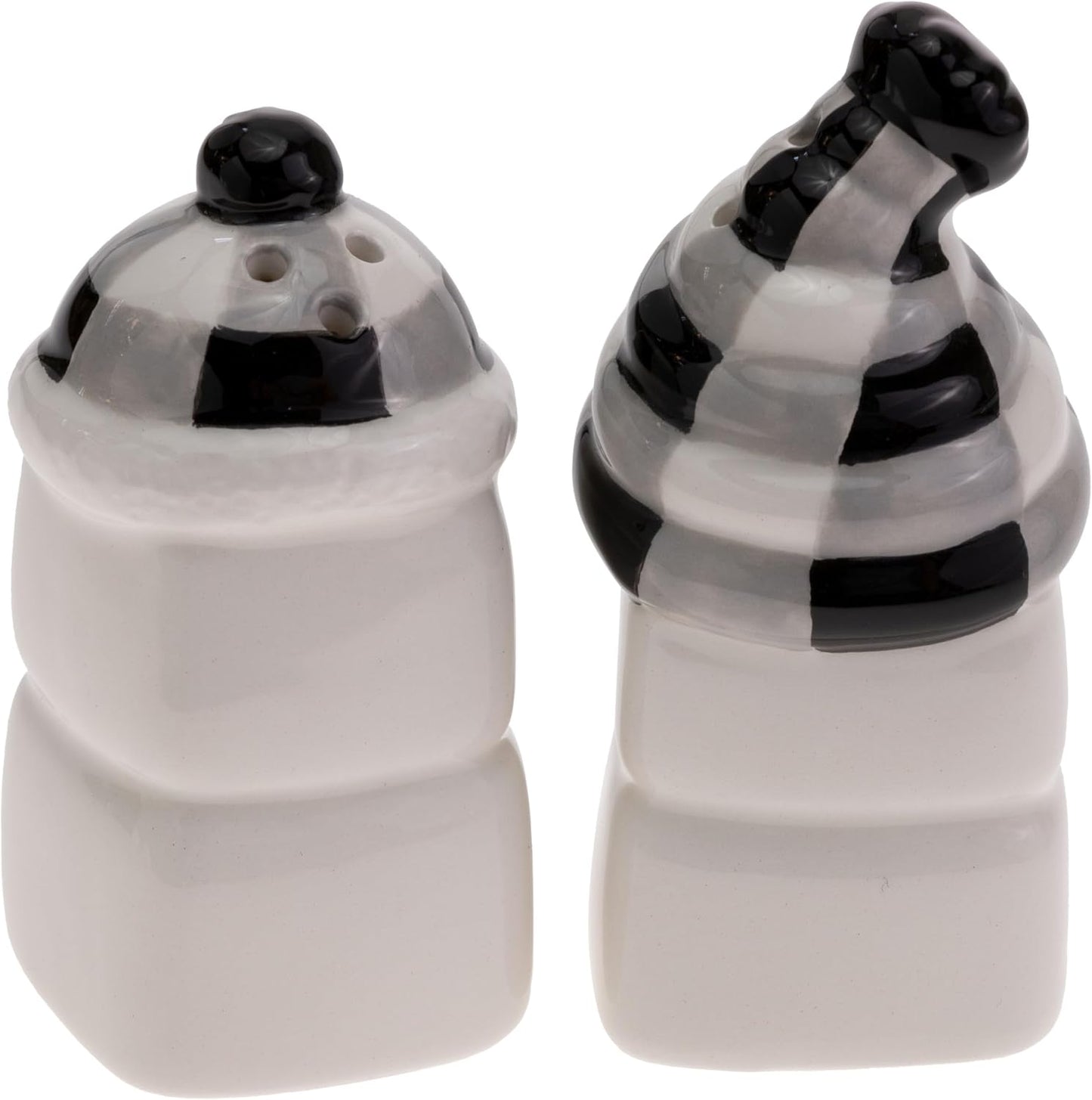 Joyous Black & White Check Snowman Ceramic Salt & Pepper