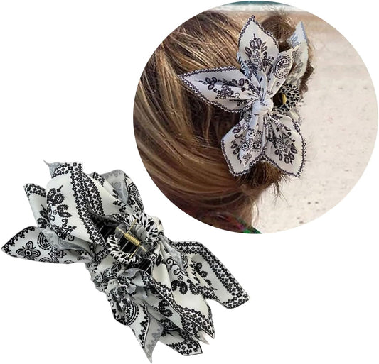 Black and White Cashew Flower Hair Claw Clip