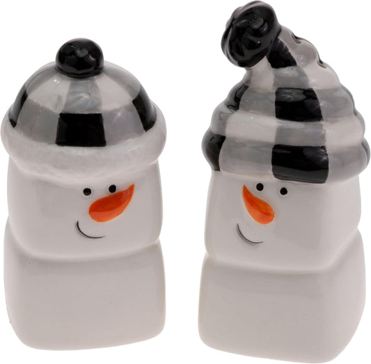 Joyous Black & White Check Snowman Ceramic Salt & Pepper